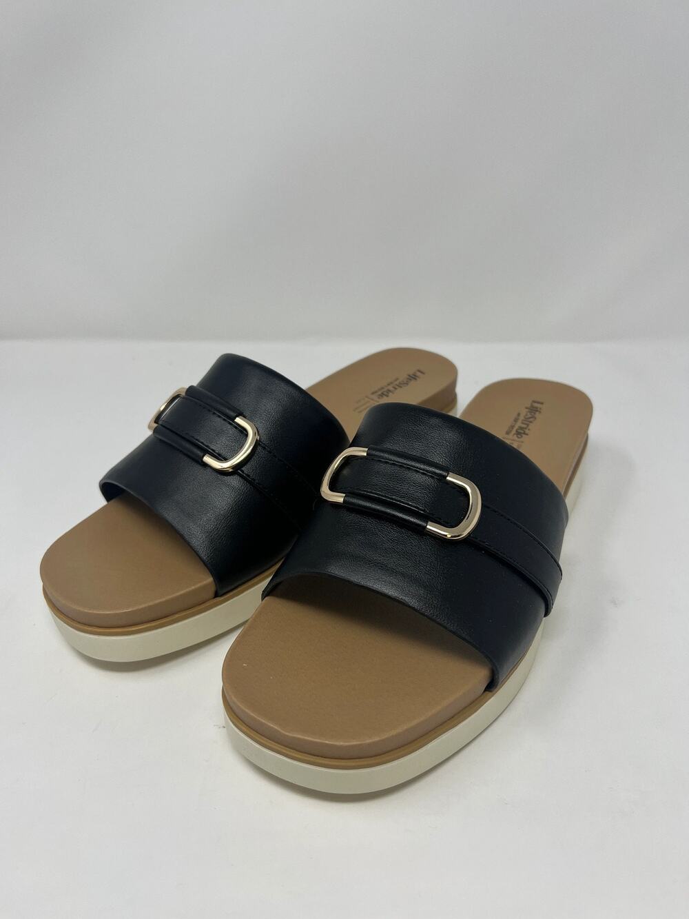LifeStride Women's 9W Genevieve Square Black Platform Sandals
